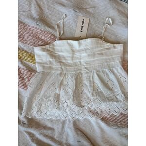 Color Block‎ Womens White Eyelet Peplum Top Adjustable Straps Size Medium
